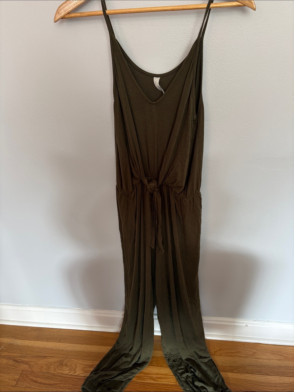 Jolie Olive Tie-Front Sleeveless Jumpsuit